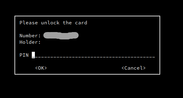 OpenPGP prompt asking for pin code through pin entry program